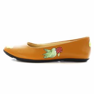 franche lippée パンプス フラットシューズ プレーントゥ アニマルプリント うさぎ フクロウ きのこ 38 24.0cm 茶 ブラウン