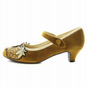 franche lippée パンプス ストラップ アーモンドトゥ ヒール フルーツ刺繍 ベロア S 23.0cm 黄 イエロー