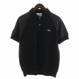 × LACOSTE ラコステ AD2019 ポロシャツ 半袖 ワッペン S グレー 黒 ブラック
