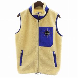 フリースベスト ジップアップ ロゴ 星 スター M ベージュ 青 ブルー /AN30