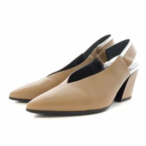 パンプス ストラップ チャンキーヒール ポインテッドトゥ レザー 37 23.5cm 茶 ブラウン /AN8