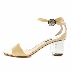 LOUIS VUITTON サンダル ストラップ チャンキーヒール エナメル 36.5 23.5cm ベージュ /AN7