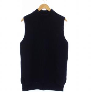 プルオーバー ローゲージ モックネック リブニットベスト ウール 48 M 紺 ネイビー /KH AA