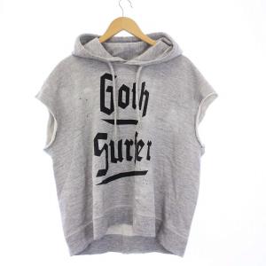 23SS Goth SURF ノースリーブパーカー スウェット プルオーバー ペイント スタッズ ダメージ加工 ロゴ S グレー