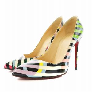 パンプス ハイヒール ポインテッドトゥ エナメル 36 23.0cm マルチカラー ベージュ 黒 ブラック
