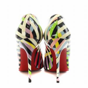 Christian Louboutin パンプス ハイヒール ポインテッドトゥ エナメル 36 23.0cm マルチカラー ベージュ 黒 ブラック