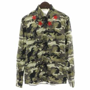 SLIM FIT シャツ 長袖 星 スター カモフラ 迷彩柄 カーキ