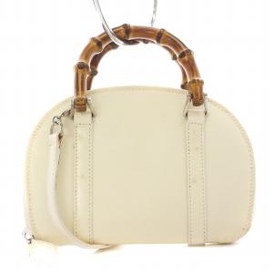 バンブーハンドル ハンドバッグ ショルダーバッグ 2way レザー 白 ホワイト