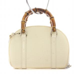 バンブーハンドル ハンドバッグ ショルダーバッグ 2way レザー 白