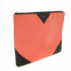 CELINE iPadケース クラッチバッグ ポーチ ラムレザー バイカラー 保存袋付き 黒 ブラック ピンク
