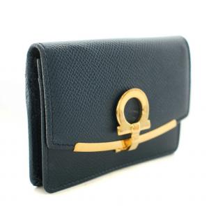 Salvatore Ferragamo カードケース 名刺入れ レザー ガンチーニ クリップ 紺 ネイビー ゴールド 22D198