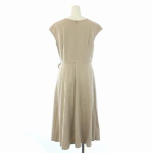 BLUE LABEL CRESTBRIDGE モックロディーシルケットワンピース ノースリーブ リボン チェック 切替 ひざ丈 38 M ベージュ 赤