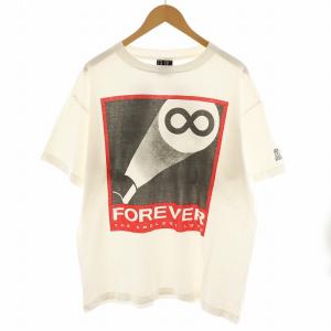 23SS FOREVER Tシャツ カットソー 半袖 プリント ロゴ L グレー 赤 レッド 白 ホワイト