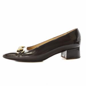 ホースビット パンプス スクエアトゥ チャンキーヒール エナメル 36.5