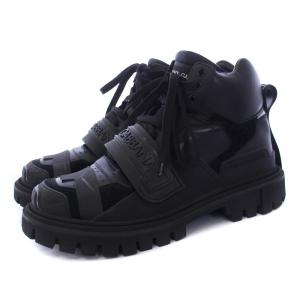 DOLCE&GABBANA Black Leather and Rubber Logo Strappy トレッキングブーツ