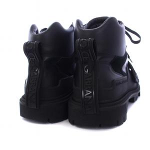 DOLCE&GABBANA Black Leather and Rubber Logo Strappy トレッキングブーツ