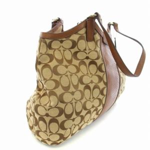 COACH トートバッグ ハンドバッグ シグネチャー パイソン 型押し レザー 茶 ブラウン F31444