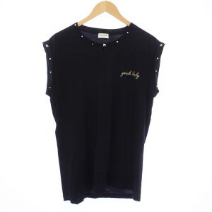 yeah baby スタッズ Tシャツ カットソー ノースリーブ ロゴ刺繍 M 黒 ブラック