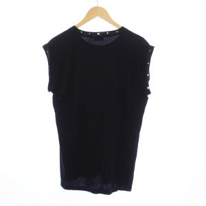 SAINT LAURENT PARIS yeah baby スタッズ Tシャツ カットソー ノースリーブ ロゴ刺繍 M 黒 ブラック