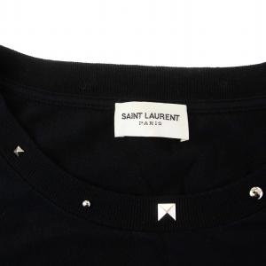 SAINT LAURENT PARIS yeah baby スタッズ Tシャツ カットソー ノースリーブ ロゴ刺繍 M 黒 ブラック
