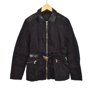 ナイロンジャケット レザー切替 ベルト付き M ブラック