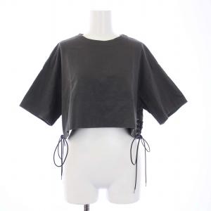 LACE-UP SHORT TOP レースアップ ショート トップ カットソー 半袖 グレー /KH
