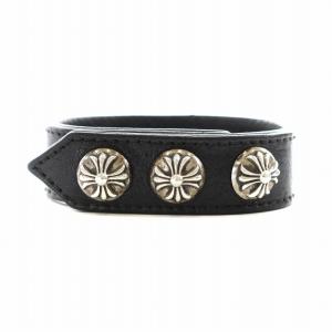 CHROME HEARTS クロスボール ブレスレット 3ボタン レザー ブラック