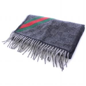 GUCCI マフラー GG柄 シェリーライン フリンジ グレー /KH AA