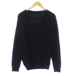 ニット セーター 長袖 Vネック コットン X 黒 ブラック /KH