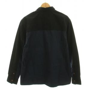 桃太郎ジーンズ MOMOTARO JEANS タグ付き ワークシャツ バイカラー ライン 長袖 42 XL 黒 ブラック 紺 ネイビー 05-306