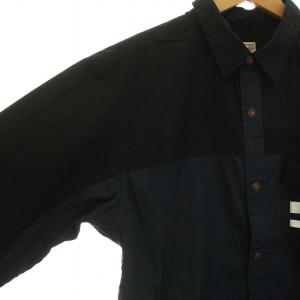 桃太郎ジーンズ MOMOTARO JEANS タグ付き ワークシャツ バイカラー ライン 長袖 42 XL 黒 ブラック 紺 ネイビー 05-306