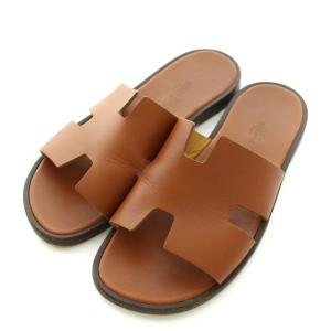イズミール サンダル フラット レザー Hロゴ 41 ブラウン
