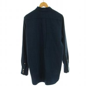 BED J.W. FORD ウールシャツ グレンチェック バンドカラー 長袖 1 S 青 ブルー