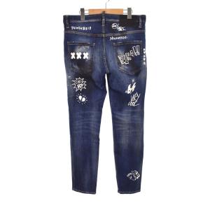 DSQUARED2 DARK GRAFFITI WASH SKATER DENIM JEANS