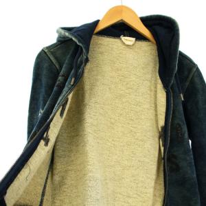 DIESEL パーカー ジップアップ 長袖 ダメージ加工 S ネイビー S.CIT000007