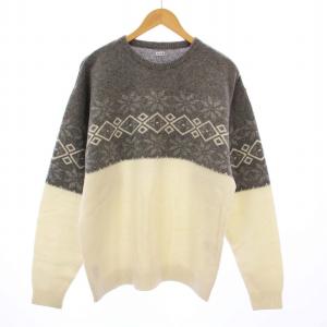 NORDIC CREW NECK KNIT ノルディック クルーネック ニット セーター L グレー ホワイト