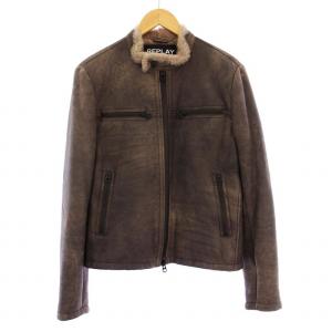 Leather biker jacket S ブラウン M8031