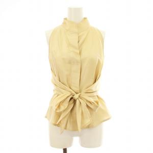 pura seta シャツ ノースリーブ スキッパー リボン シルク 40 ベージュ /KU