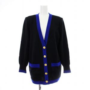 WUS4-663 ニットカーディガン 長袖 Vネック 金ボタン ウール M 黒 ブラック 青 ブルー