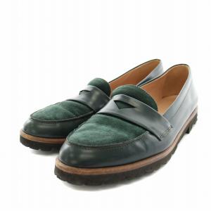 ローファー レザーシューズ スエード ビブラムソール 36 23.0cm 緑 グリーン /YT