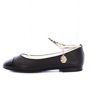 CHANEL 22SS アンクルビジュー バレリーナシューズ ココマーク カメリア 37C ブラック