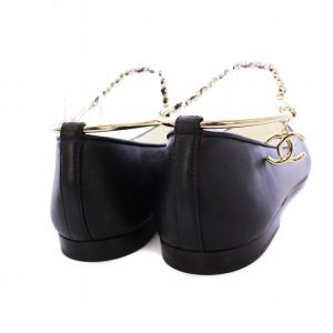 CHANEL 22SS アンクルビジュー バレリーナシューズ ココマーク カメリア 37C ブラック