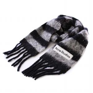 ボーダーマフラー フリンジ アルパカ 220×18cm グレー ブラック /KH AA