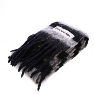 Acne Studios ボーダーマフラー フリンジ アルパカ 220×18cm グレー ブラック /KH AA