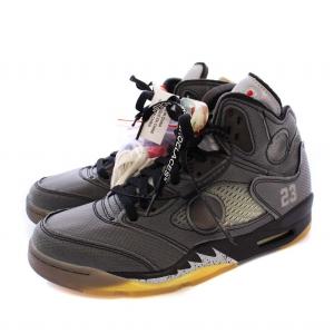 NIKE Off-White Air Jordan 5 Black/Muslin/Fire Red