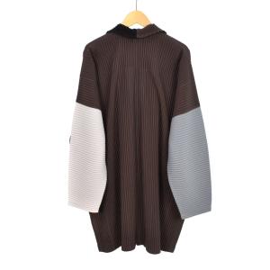 HOMME PLISSE ISSEY MIYAKE 20AW ブロックカラーコート ブラウン HP03JL250