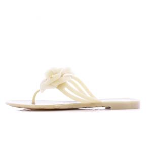 CHANEL ビーチサンダル カメリア ココマーク フラット 36 ベージュ /KH AA