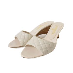 サンダル ミュール オープントゥ ウェッジソール ココマーク キルティング 36 アイボリー AA