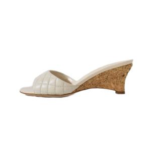 CHANEL サンダル ミュール オープントゥ ウェッジソール ココマーク キルティング 36 アイボリー AA