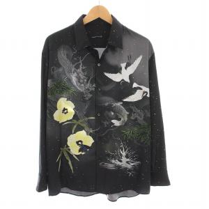 Carp & Splash BIG SHIRT シャツ 総柄 長袖 44 黒 グレー 2224-113